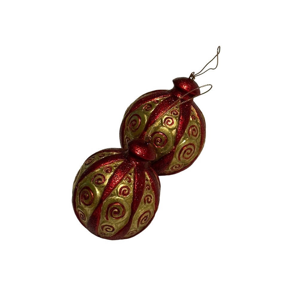 Vintage Red and Gold Scrollwork Christmas Ornaments Set of 2 Hand Painted 3 inch